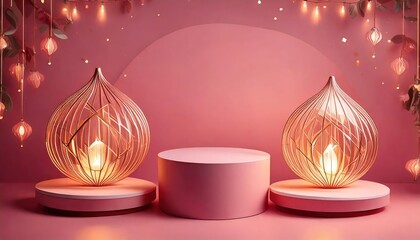 abstract concept for a modern backdrop with elements like abstract lamps on the podiums