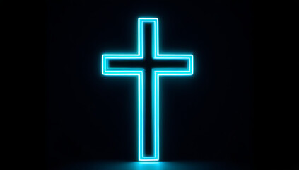 Obraz premium holy neon cross christ glowing dark religious symbol faith hope