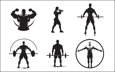 Gym Fitness silhouette vector black white background