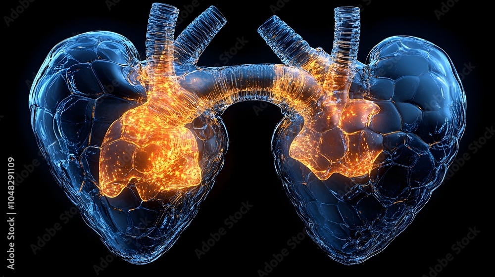 Poster glowing digital x-ray view of transparent human anatomy and organ systems. a futuristic 3d visualiza