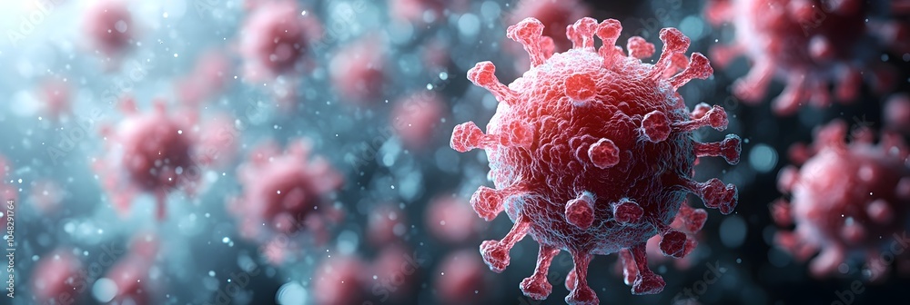 Poster highly detailed and 3d rendering of a coronavirus particle or covid-19 virus structure on an abstrac