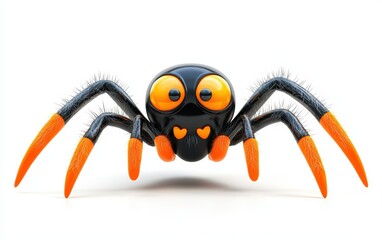 Halloween 3D funny cartoon spider personage isolated  on white background.