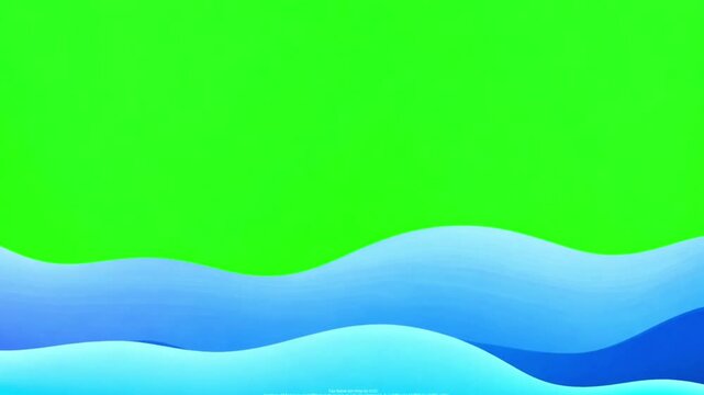 Simple blue ocean waves animation on green background. Simple and beautiful water wave effect 2d motion design. 4k resolution cartoon waves video.