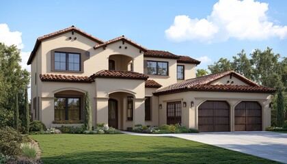 Modern suburban setting features a new home ideal for families.