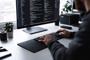 Developer working on a website with multiple tabs open, multitasking in web development, efficient coding setup.