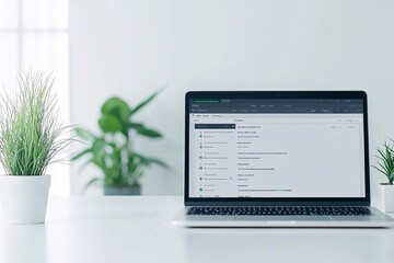 Fototapeta premium Laptop displaying a content management system (CMS) interface, website backend design, seamless content creation.