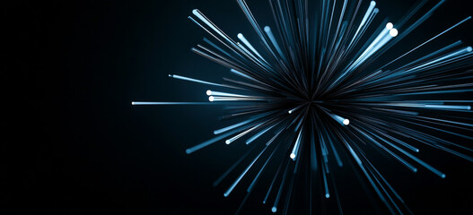 Obraz premium A blue and white image of a starburst with a black background. The image is abstract and has a futuristic feel to it