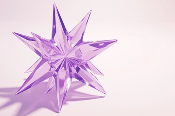 A vibrant purple spiky crystal star sculpture with a glossy finish casting shadows on a soft surface