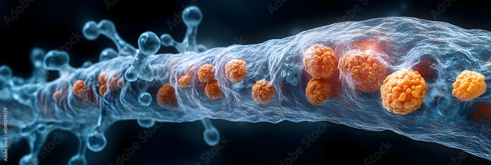 Fototapete Microscopic rendering of a complex molecular structure,highlighting the intricate details and patterns at the nanoscale level. This image represents the cutting-edge research in nanotechnology.