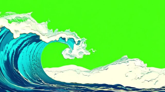 Simple blue ocean waves animation on green background. Simple and beautiful water wave effect 2d motion design. 4k resolution cartoon waves video.