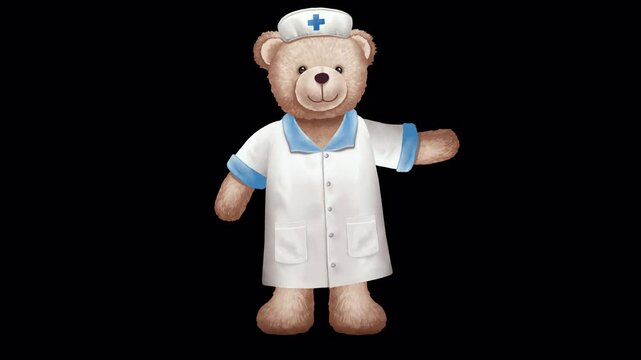Nurse Teddy Bear Wiggle Animation Explaining with Hand Gestures | Cute Medical Character for Education, wiggle, rig | 2D Motion Graphics, Transparent Background Alpha channel