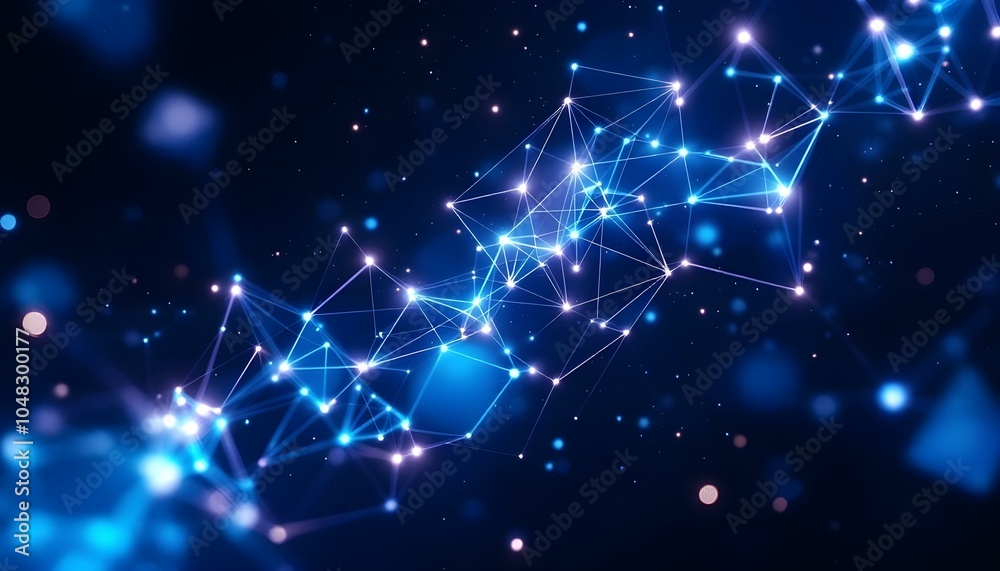Aufkleber Abstract blue background with connecting dots and lines. Plexus effect. Abstract science geometrical network background, Abstract digital background. Science background. 3D rendering. 
