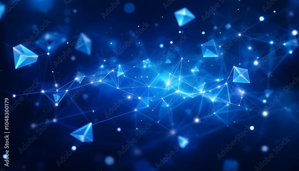 Aufkleber Abstract blue background with connecting dots and lines. Plexus effect. Abstract science geometrical network background, Abstract digital background. Science background. 3D rendering. 