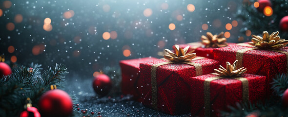 Christmas gift box and xmas tree background