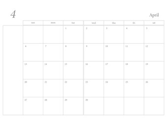 Calendar PNG, 4, April, 2025
