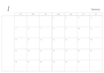 2025 Simple Calendar, 2025 Vector, 1-12