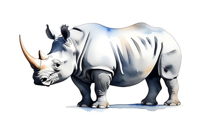 Fototapeta premium watercolor rhinoceros clean white background blending abstract strokes realism