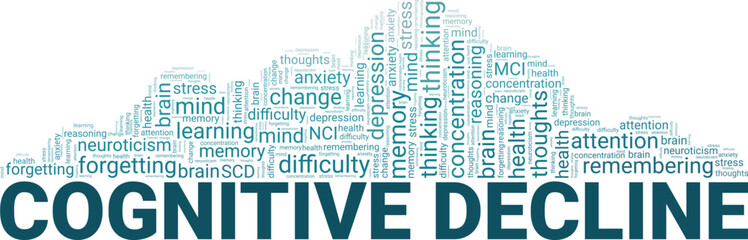 Cognitive Decline word cloud conceptual design isolated on white background.