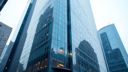 Obraz premium Sleek Modern Financial Building with Glass Facade Reflecting City Skyline