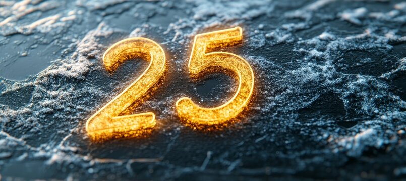 Glowing Number 25 on Dark, Frosty Background Celebrating a 25th Anniversary or Special Event