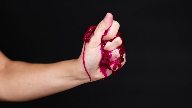 Squeezing Dragon Fruit in Hand