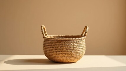 Fototapeta premium Stylish Handwoven Basket Illuminated by Soft Shadows