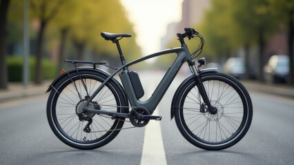Fototapeta premium Urban Eco-Mobility: Lightweight Electric Bicycle on Minimal Road