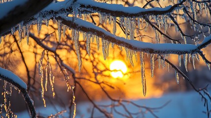 Icicles hanging from a tree's branch