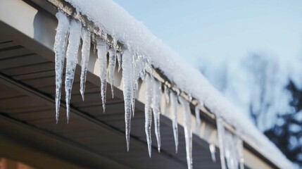 Icicles hanging from the edge of the cabin's roof