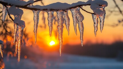 Icicles hanging from a tree's branch