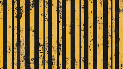 A black and yellow striped background with an industrial-style design