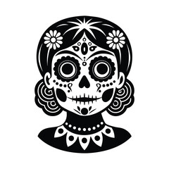Elegant Black and White Sugar Skull Woman Illustration for Day of the Dead