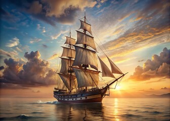 Fototapeta premium Vintage Frigate Sailing the Seas - Stunning Old Ship Photography for Nautical Lovers