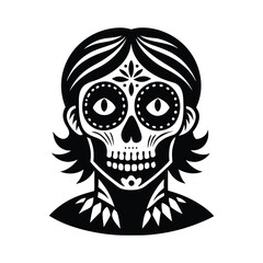Elegant Black and White Sugar Skull Woman Illustration for Day of the Dead