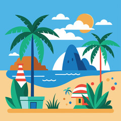 Obraz premium vector illustration of a tropical beach