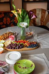 photo with food from a birthday party, table decorations, holiday celebration