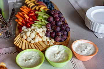 photo with food from a birthday party, table decorations, holiday celebration
