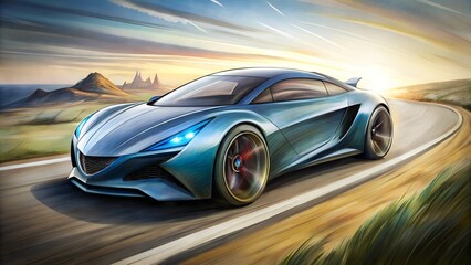 hand drawn design of modern a car runing on the road