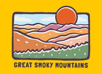 Illustration of The Great Smoky National Park vintage han drawing design