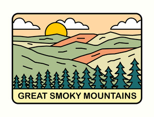 Great Smoky mountains flat mono line design for t shirt sticker badge illustration