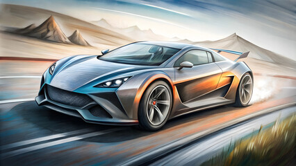 hand drawn design of modern a car runing on the road