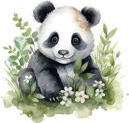 Obraz premium panda bear with bamboo