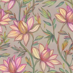 Colorful Botanical Pattern with Butterflies on Dark Background