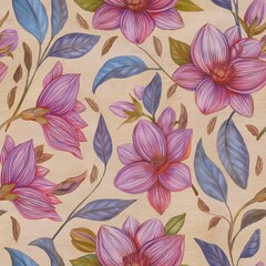 Colorful Botanical Pattern with Butterflies on Dark Background