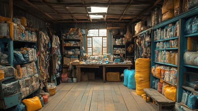 A workshop where artisans create new products from recycled materials, showcasing the transformation process from waste to valuable goods.