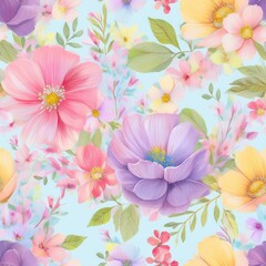 Colorful Botanical Pattern with Butterflies on Dark Background