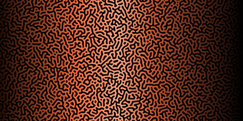 Obraz premium Abstract Reaction-diffusion Turing pattern natural texture red and bluck gradient color scheme. Linear design with biological algorithm psychedelic background. Reaction-diffusion or truing patter