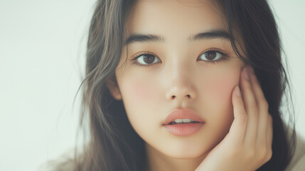 Obraz premium Close Up of Young Asian Woman Appreciating Natural Beauty