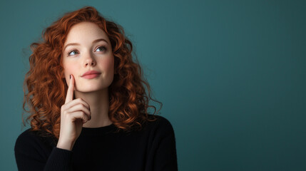 Thoughtful Young Ginger Woman Portrait with Copy Space