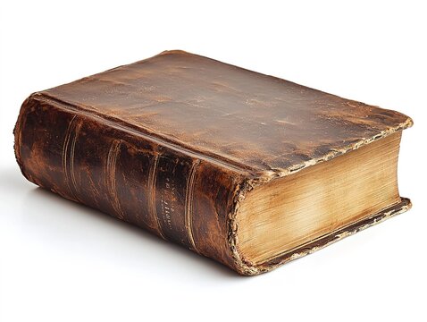 old thick book with a worn cover on a white background